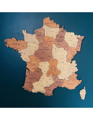 Carte Murale en Bois de la France brillant des détails fins