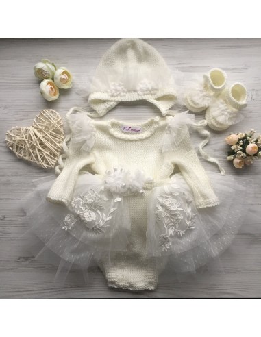 Robe de baptême bebe| Barbotteuse tricottée main pas cheres