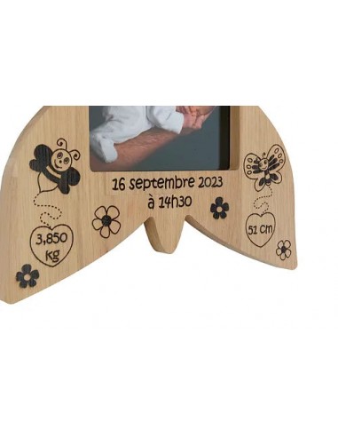 Cadre photo de naissance papillon| Décoration La Caz'à Bois fait main Véritable concentré