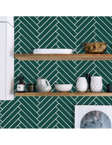 Herringbone in Peacock Green Wallpaper