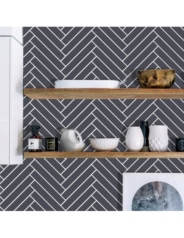 Herringbone in Ebony Black Wallpaper