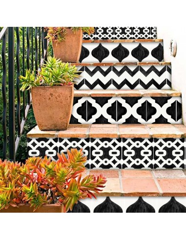 Marrakech Mix Stair Risers in Black and White